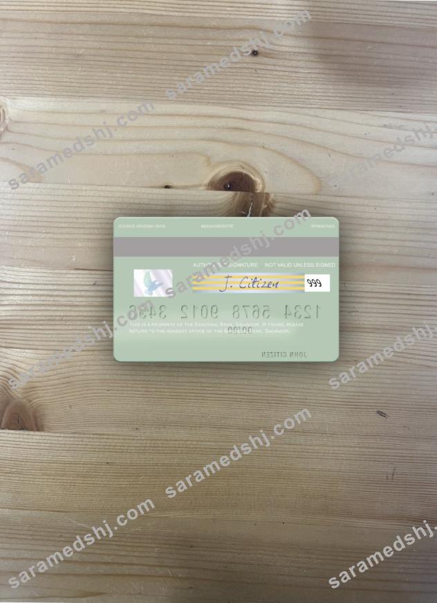 Salvador Bandesal Bank visa debit card photolook back